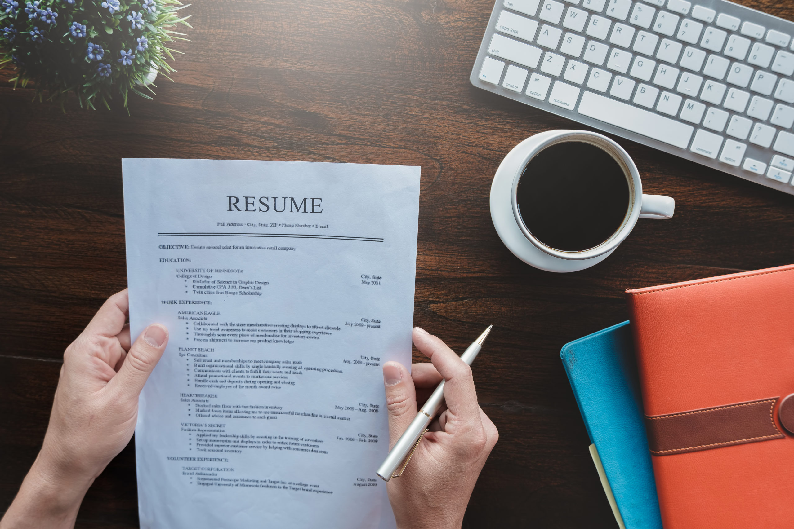 Writing a resume at a workspace