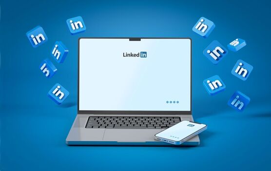 Professional using a laptop for online networking