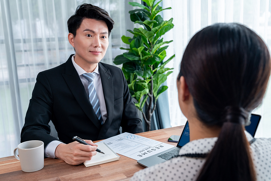 Candidate in a job interview discussion