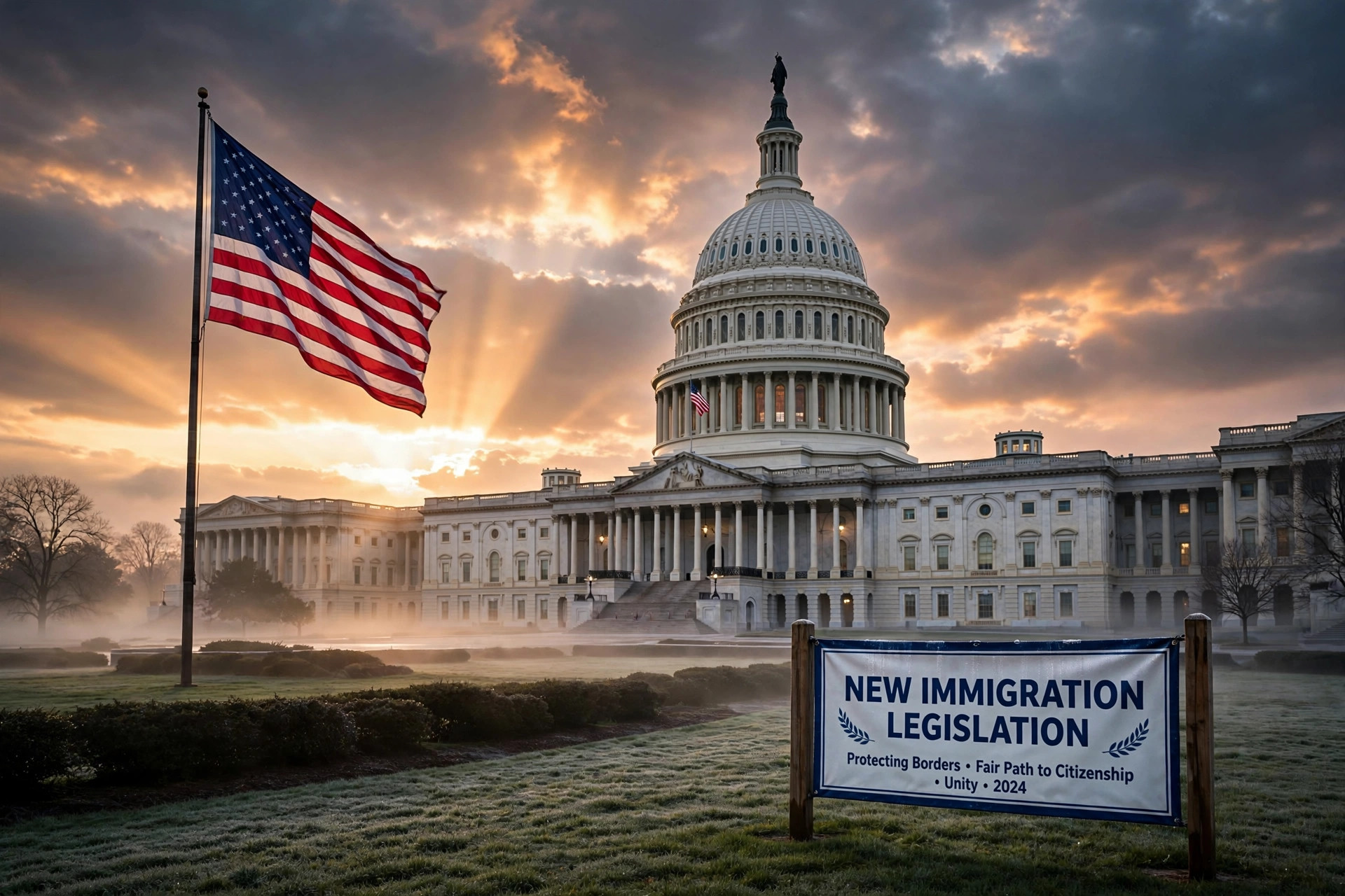 US Capitol building at dawn with American flag - SMARTER Act immigration bill